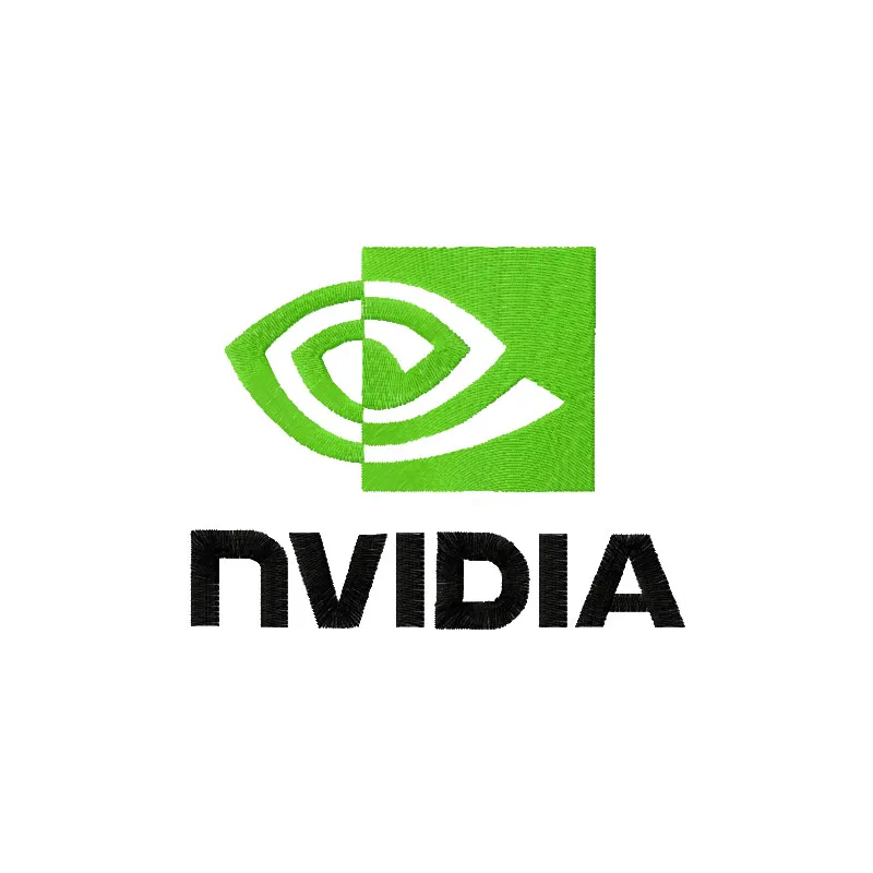 Nvidia logo embroidery design preview, showcasing intricate stitching patterns for electronics enthusiasts.