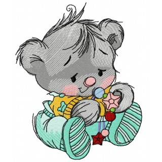 Baby teddy bear with toys 4 embroidery design - Embroidery Design