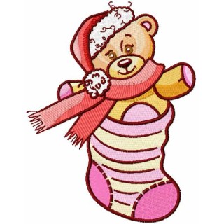 Teddy Bear in Christmas sock embroidery design - Embroidery Design