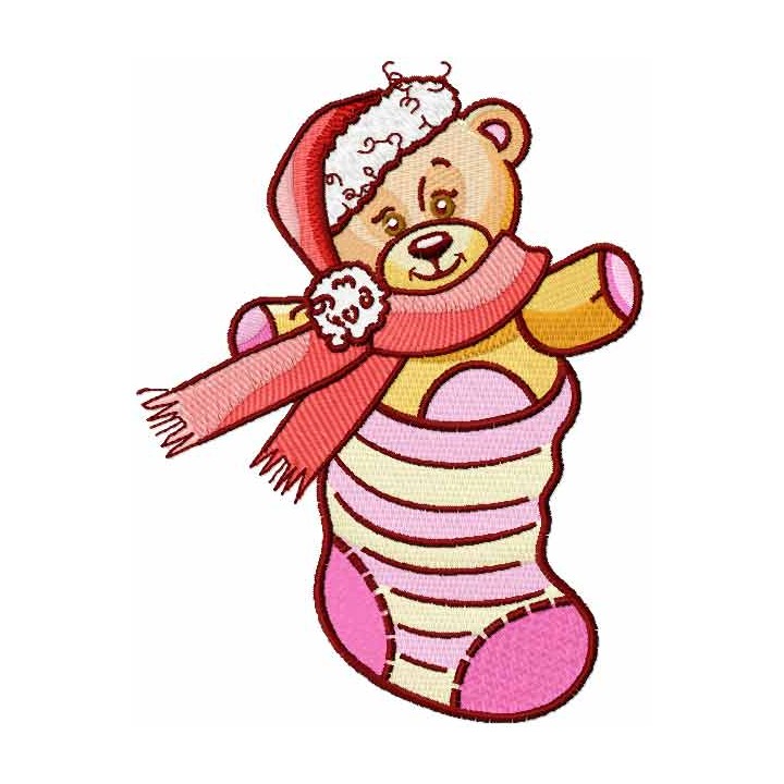 Teddy Bear in Christmas sock embroidery design - Embroidery Design