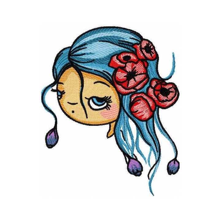 Magic girl blue hair embroidery design - Embroidery Design