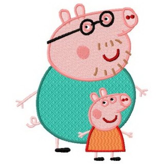 Pig with dad embroidery design - Embroidery Design