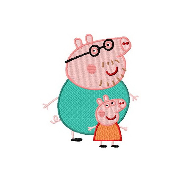 Pig with dad embroidery design - Embroidery Design