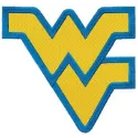 West Virginia Mountaineers logo embroidery design showcased on a fabric background, ideal for spirited stitching projects.