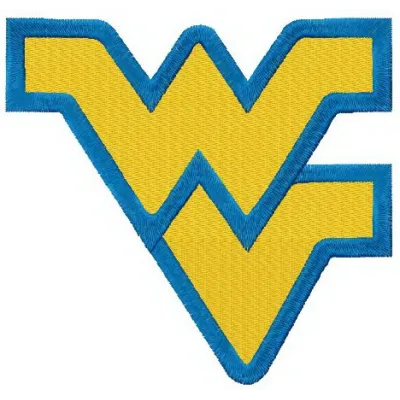 West Virginia Mountaineers logo embroidery design showcased on a fabric background, ideal for spirited stitching projects.