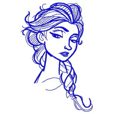 Elsa sketch 4 embroidery design featuring a whimsical outline of the beloved Frozen character, ideal for creative projects.