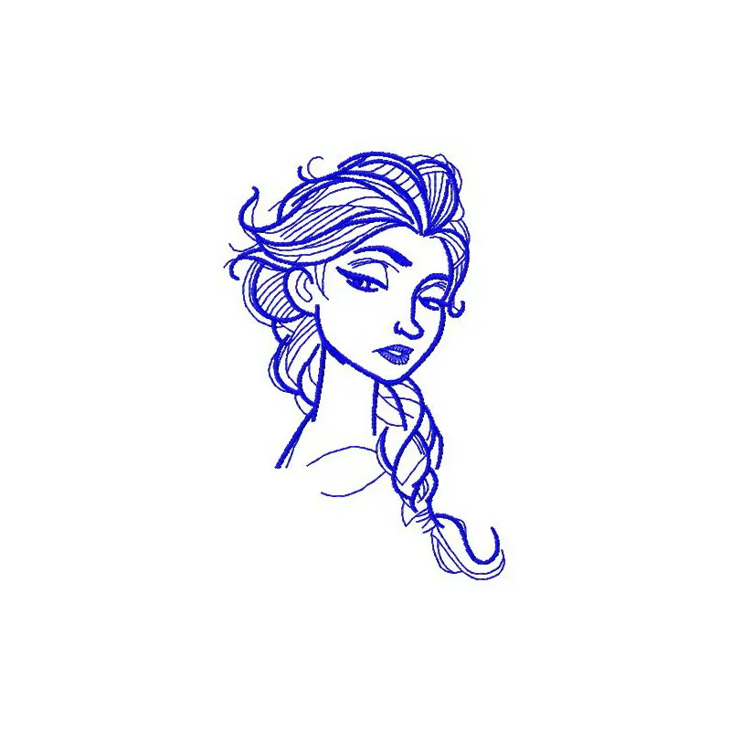 Elsa sketch 4 embroidery design featuring a whimsical outline of the beloved Frozen character, ideal for creative projects.