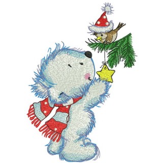 White bear decorates New Year tree embroidery design - Embroidery Design