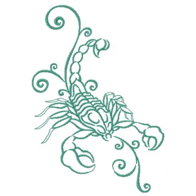 Decorative scorpion embroidery design showcasing intricate stitching patterns for creative projects.