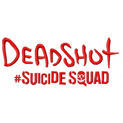 Embroidery design preview of Deadshot from Suicide Squad, showcasing intricate stitching patterns and details.