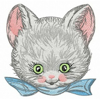 Blue ribbon for kitten embroidery design - Embroidery Design
