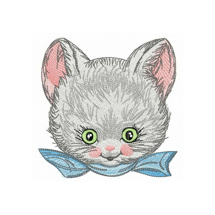 Blue ribbon for kitten embroidery design - Embroidery Design
