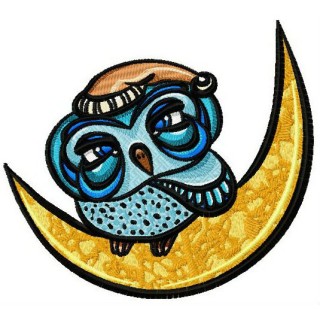 Sleepy owl on the moon embroidery design - Embroidery Design