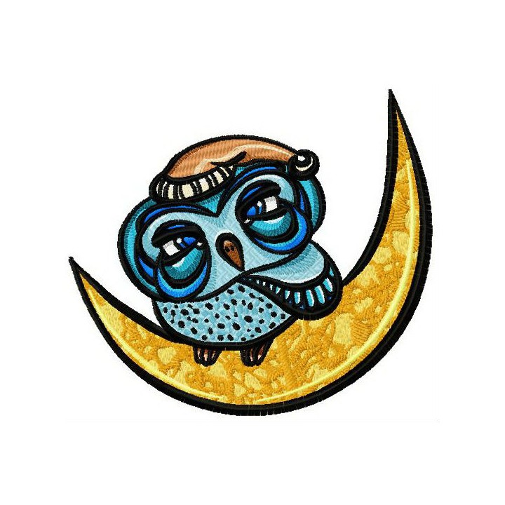 Sleepy owl on the moon embroidery design - Embroidery Design