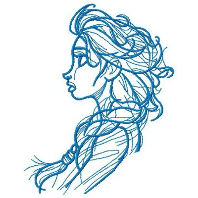 Elsa sketch embroidery design from Frozen, showcasing a whimsical outline perfect for t-shirts and hoodies.