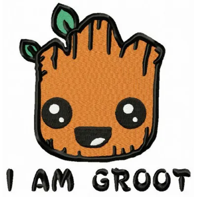I'm Groot happy embroidery design featuring a cheerful Groot motif, perfect for stitching on t-shirts or tote bags.