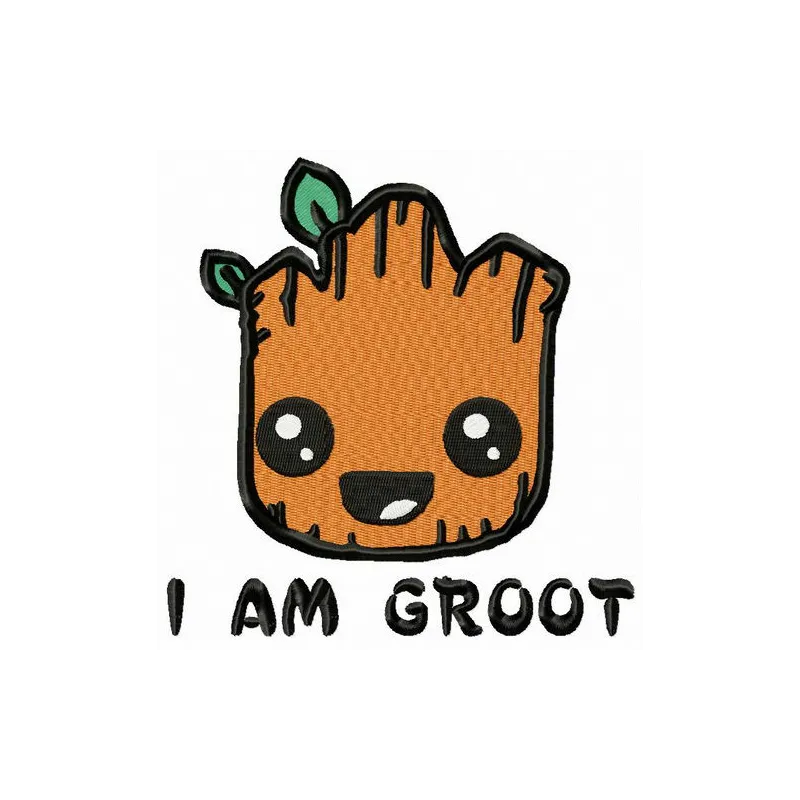 I'm Groot happy embroidery design featuring a cheerful Groot motif, perfect for stitching on t-shirts or tote bags.