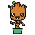 Groot in flower pot embroidery design showcasing a charming stitched motif for creative projects.