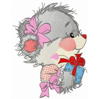 Teddy bear's birthday present embroidery design - Embroidery Design