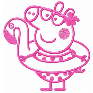 Pig with bird water donut embroidery design - Embroidery Design