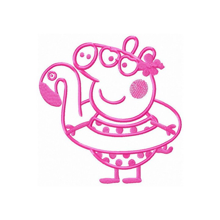 Pig with bird water donut embroidery design - Embroidery Design