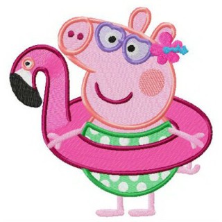 Pig with flamingo swim ring embroidery design - Embroidery Design