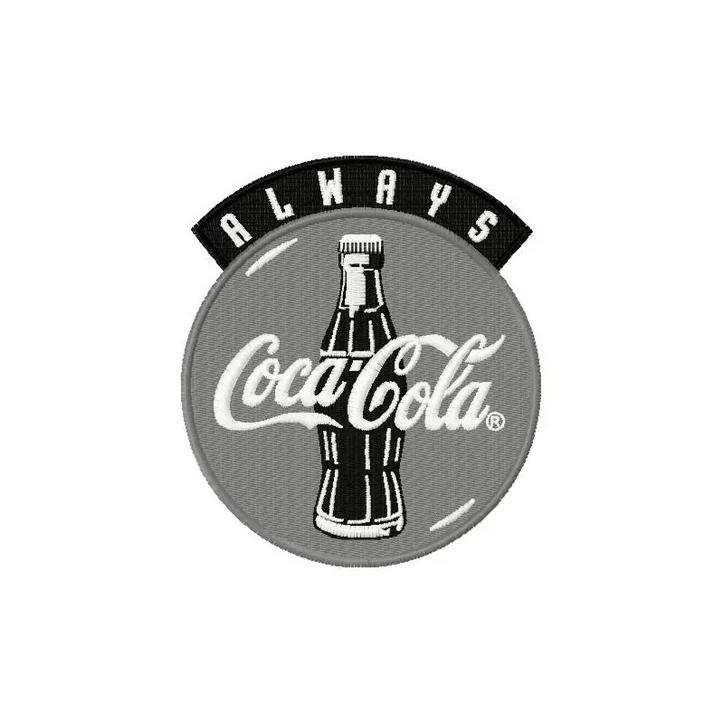 Always Coca Cola embroidery design featuring the iconic logo, perfect for stitching on apparel and accessories.