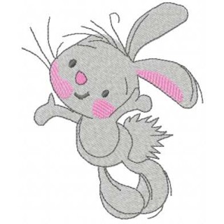 Happy grey bunny embroidery design - Embroidery Design