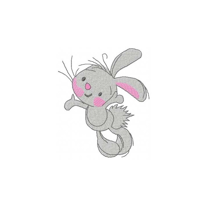 Happy grey bunny embroidery design - Embroidery Design