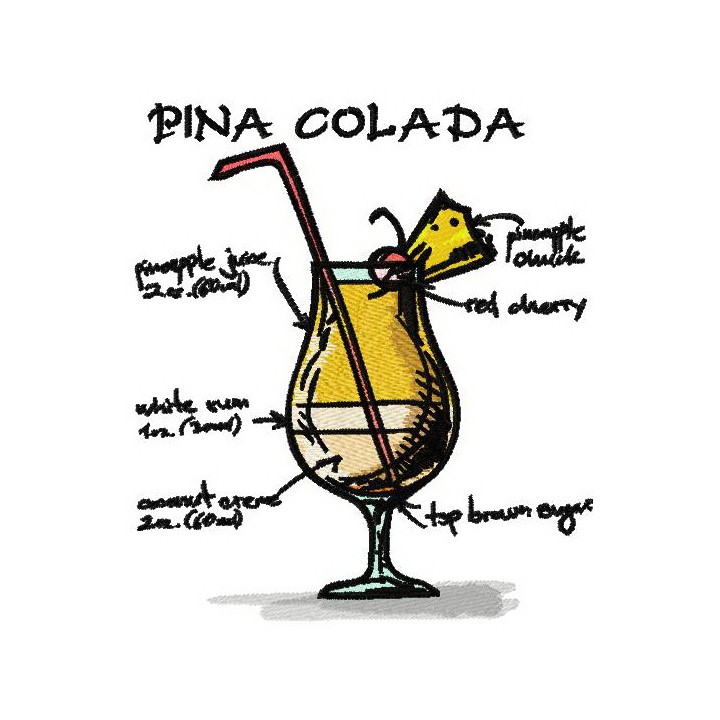 Pina Colada cocktail embroidery design - Embroidery Design