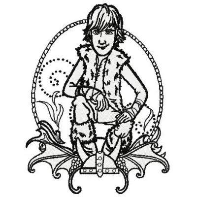 Hiccup Horrendous Haddock III sketch embroidery design from How to Train Your Dragon for creative stitching projects.