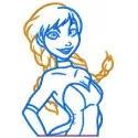 Anna dancing applique embroidery design inspired by Frozen, showcasing a lively stitched motif for creative projects.