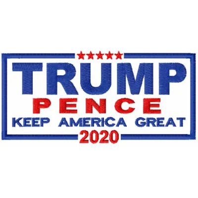 Trump Pence 2020 embroidery design showcasing stitching patterns for patriotic apparel and accessories.