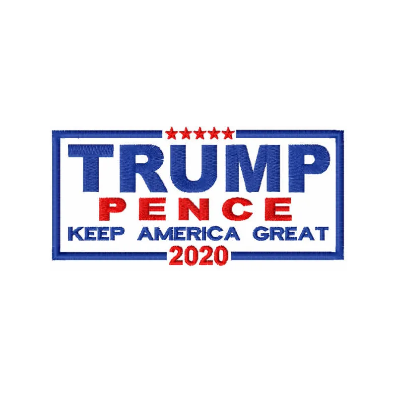 Trump Pence 2020 embroidery design showcasing stitching patterns for patriotic apparel and accessories.