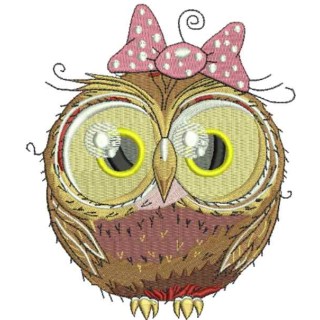 Cute owl with bow embroidery design - Embroidery Design