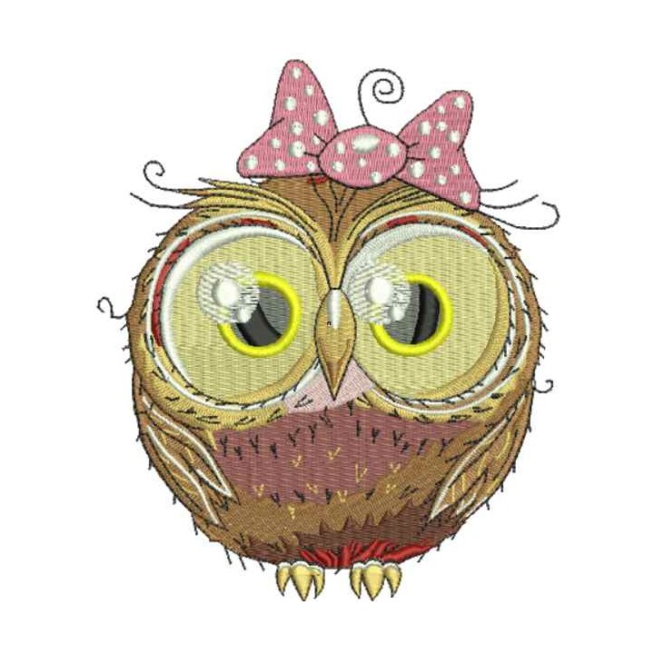 Cute owl with bow embroidery design - Embroidery Design
