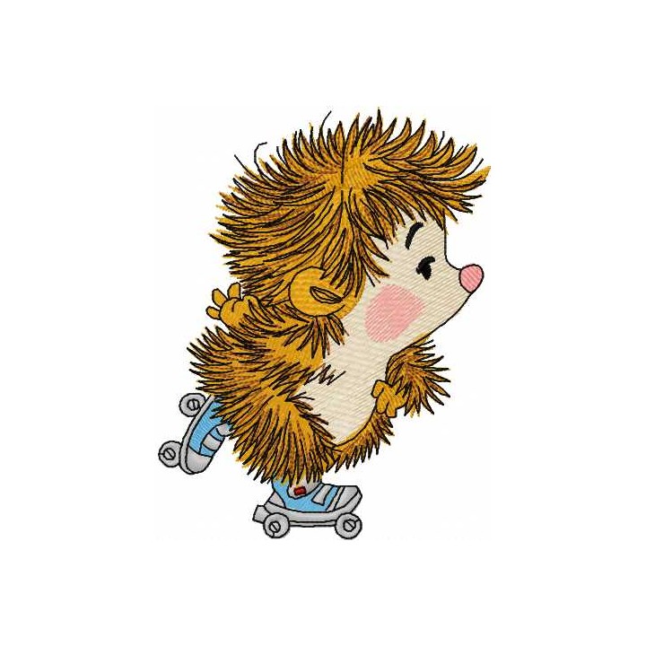 Hedgehog roller skating embroidery design - Embroidery Design