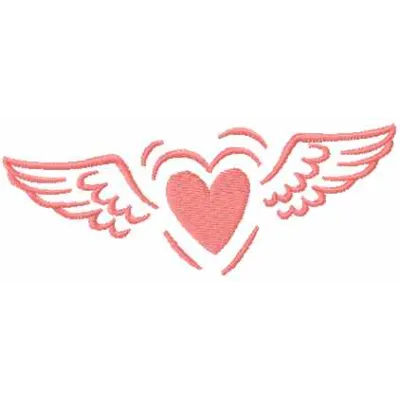 Heart with wings embroidery design showcasing a tribal symbol, ideal for embellishing various fabric items.