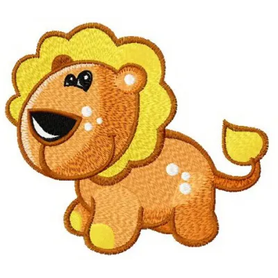 Tiny lion embroidery design showcasing a cute, whimsical lion motif ideal for various stitching projects.