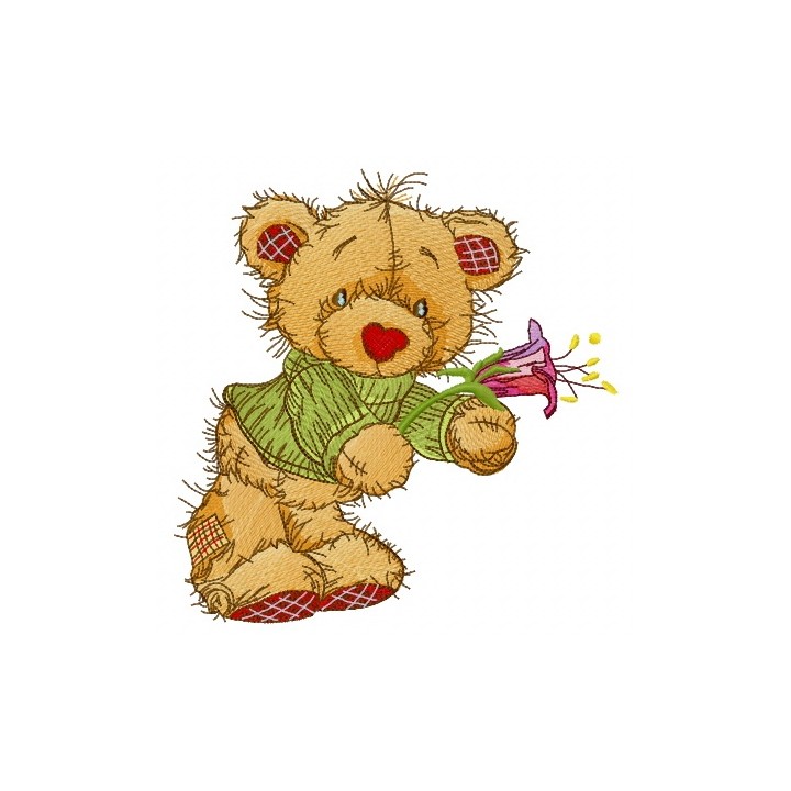 Teddy bear with campanula embroidery design - Embroidery Design