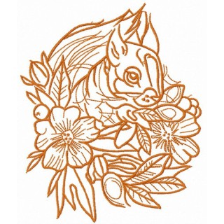 Squirrel and flowers one color embroidery design - Embroidery Design