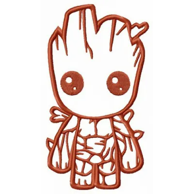 Young Groot embroidery design featuring a cute and playful character, ideal for stitching on t-shirts and tote bags.