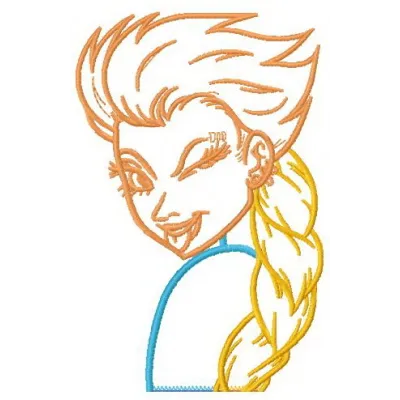 Elsa applique embroidery design from Frozen, showcasing intricate stitching patterns for creative projects.