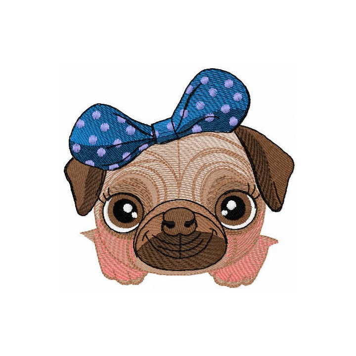 Cute little pug dog embroidery design - Embroidery Design
