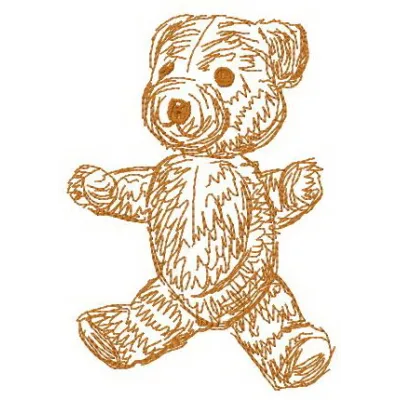 Embroidery design of an old bear toy, showcasing a charming stitched motif for crafting projects.