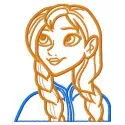 Preview of Anna applique embroidery design from Frozen, featuring intricate stitching patterns for creative projects.