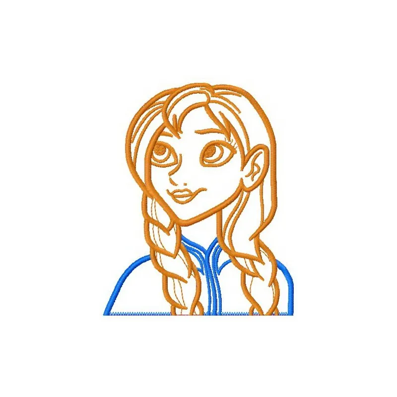 Preview of Anna applique embroidery design from Frozen, featuring intricate stitching patterns for creative projects.