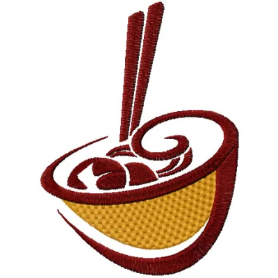 Hot wok embroidery design featuring a detailed kitchen motif, ideal for embellishing aprons and kitchen towels.