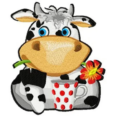 Lovely cow embroidery design showcasing a charming farm animal motif for your stitching projects.