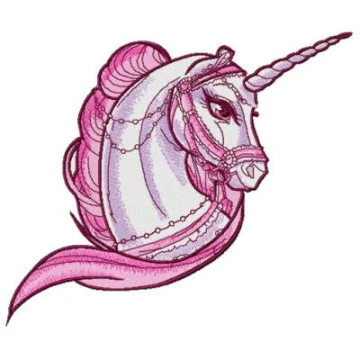 Sad pink unicorn embroidery design featuring a whimsical unicorn motif, perfect for stitching on shirts or bags.